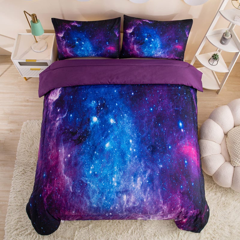 MWMWMW Purple Galaxy Bedding Set Twin, Purple Space Twin Comforter Set for Boys Girls, Kids Comforter Set for Girls with Pillowcase - Image 2
